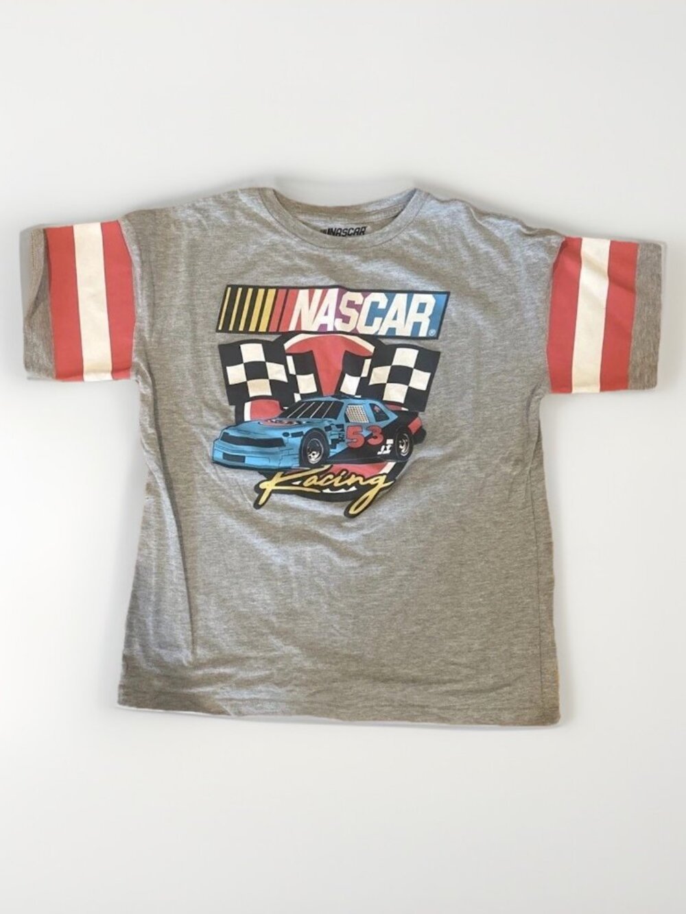 NASCAR #53 Racing Graphic Tee Adult XS Gray with Red Stripe Sleeves